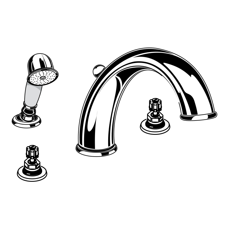 Amarilis Iris Deck Mounted Tub Faucet w/Hand Shower Less Handles In Black Nickel/Polished Brass